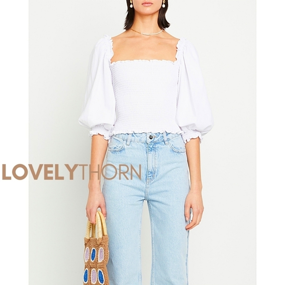 KOURT // zoe 3/4 puff sleeve on/off the shoulder smocked top